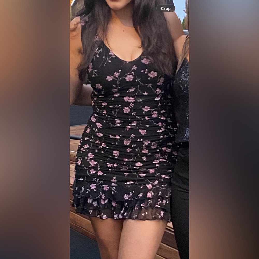 Sweet Storm Black Dress with Pink Floral Design